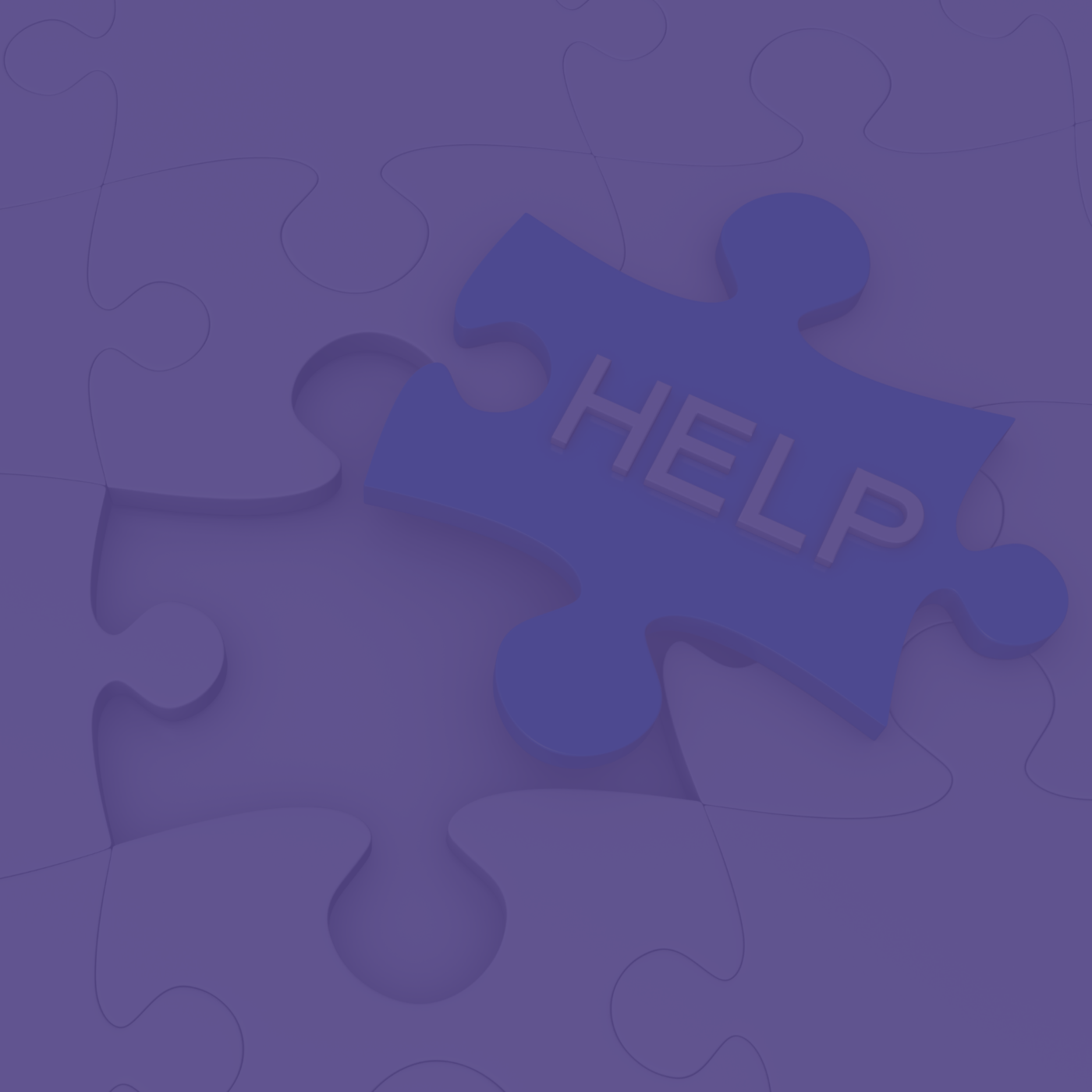 Image shows an incomplete puzzle. The final piece lays nearby, and has the word "help" printed on it.