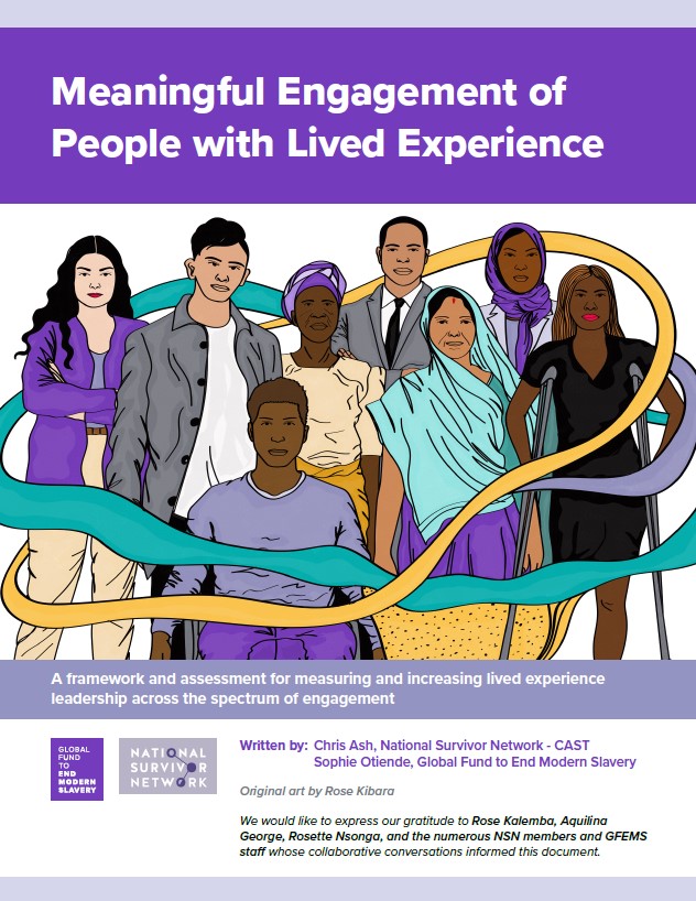 Image shows the cover of "Meaningful Engagement of People with Lived Experience" -- a diverse group of people are shown, looking confident. 